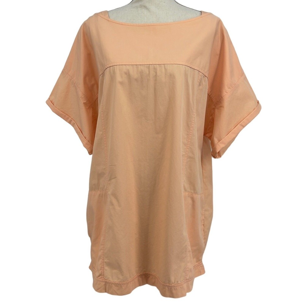 Free People Peach Drop Shoulder Short Sleeve Cotton Tunic Shirt Womens S